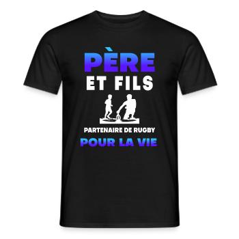 father son rugby partner duo man dad rugby player - Men's T-Shirt - black - Front - AI Model Male 178 light (178cm)
