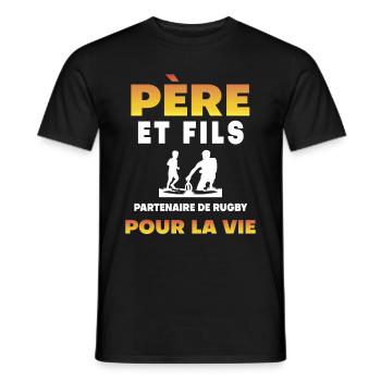 father son rugby partner life dad rugby player - Men's T-Shirt - black - Front - AI Model Male 178 light (178cm)