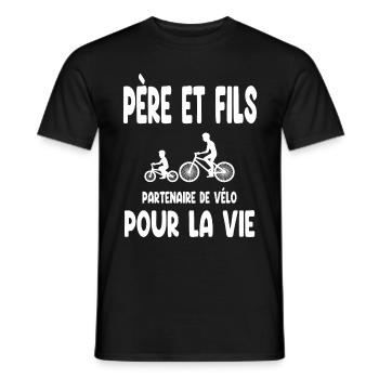vélo père et fils partenaire pour la vie papa - T-shirt homme - noir - Devant - AI Model Male 178 light (178cm)