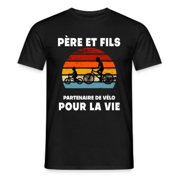 Vater und Sohn Retro Vintage Fahrrad Sonnenuntergang Papa - Männer T-Shirt - Schwarz - Vorne - AI Model Male 178 light (178cm)