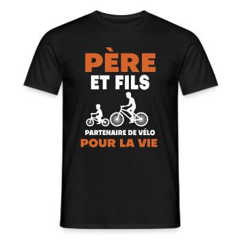 father son bike duo man dad cyclist - Men's T-Shirt - black - Front - AI Model Male 178 light (178cm)
