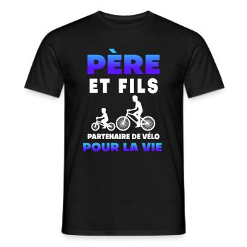 father son bike partner duo man dad cyclist - Men's T-Shirt - black - Front - AI Model Male 178 light (178cm)