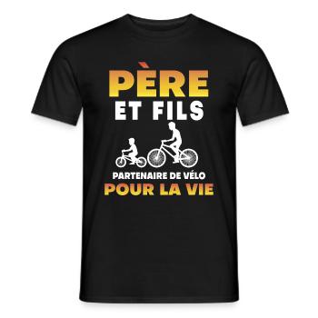 father son bike partner life dad cyclist - Men's T-Shirt - black - Front - AI Model Male 178 light (178cm)