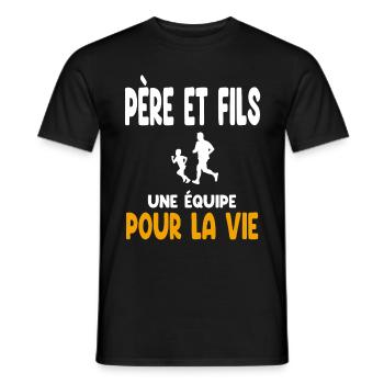 Running father and son partner life dad runner - Men's T-Shirt - black - Front - AI Model Male 178 light (178cm)