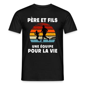 Vater Und Sohn Laufen Vintage Retro Sonnenuntergang Vater - Männer T-Shirt - Schwarz - Vorne - AI Model Male 178 light (178cm)