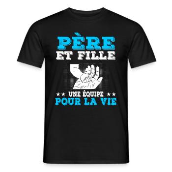 père et fille main équipe - T-shirt homme - noir - Devant - AI Model Male 178 light (178cm)