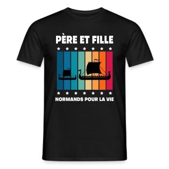père et fille vintage normand normandie - T-shirt homme - noir - Devant - AI Model Male 178 light (178cm)