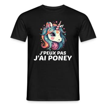 J'peux pas J'ai Poney - T-shirt homme - noir - Devant - AI Model Male 178 light (178cm)