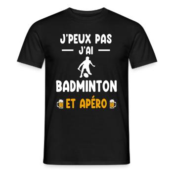badiste je peux pas j'ai badminton apéro - T-shirt homme - noir - Devant - AI Model Male 178 light (178cm)