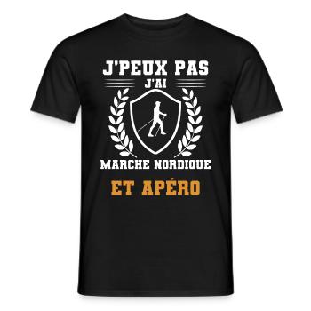 je peux pas j'ai marche nordique et apéro humour - T-shirt homme - noir - Devant - AI Model Male 178 light (178cm)