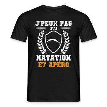 je peux pas j'ai natation et apéro humour - T-shirt homme - noir - Devant - AI Model Male 178 light (178cm)