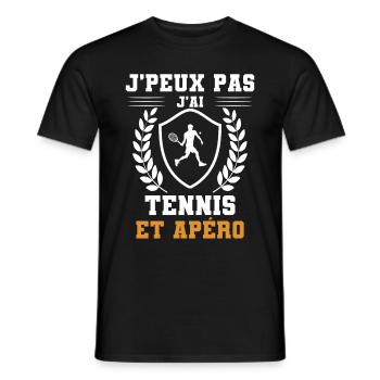 je peux pas j'ai tennis et apéro humour - T-shirt homme - noir - Devant - AI Model Male 178 light (178cm)