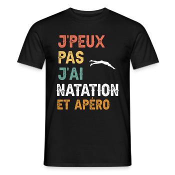 je peux pas j'ai natation et apéro vintage - T-shirt homme - noir - Devant - AI Model Male 178 light (178cm)