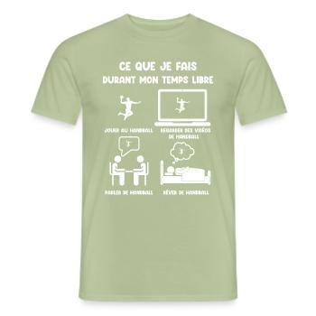 temps libre handball humour drôle - T-shirt homme - vert sauge - Devant - AI Model Male 178 light (178cm)