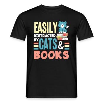 Katze Bücherei Buch Lesen Bücherwurm - Männer T-Shirt - Schwarz - Vorne - AI Model Male 178 light (178cm)