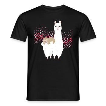 Sloth Alpaca Lama Sleeps Rides Heart Riding - Men's T-Shirt - black - Front - AI Model Male 178 light (178cm)