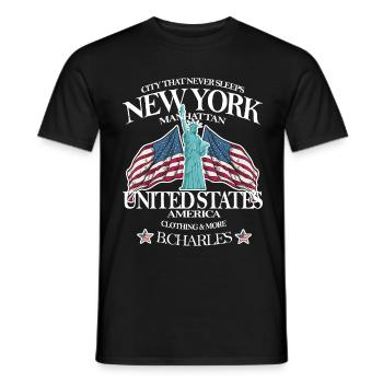 New York,Manhattan,Freiheitsstatue,cool,Geschenk - Männer T-Shirt - Schwarz - Vorne - AI Model Male 178 light (178cm)