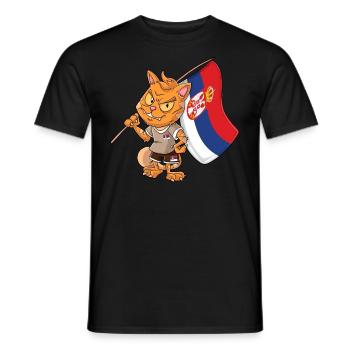 Serbien Fan Katze - Männer T-Shirt - Schwarz - Vorne - AI Model Male 178 light (178cm)