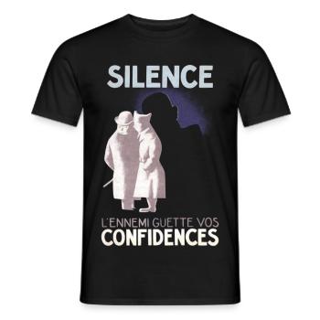 SiLENCE.. on vous écoute! (Style 1) - T-shirt homme - noir - Devant - AI Model Male 178 light (178cm)