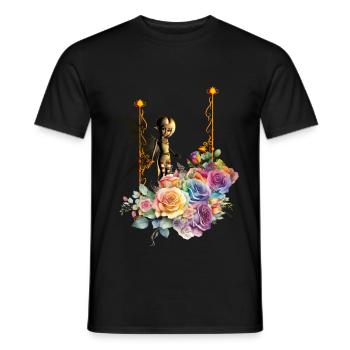 Cute fairy with colorful roses - Men's T-Shirt - black - Front - AI Model Male 178 light (178cm)