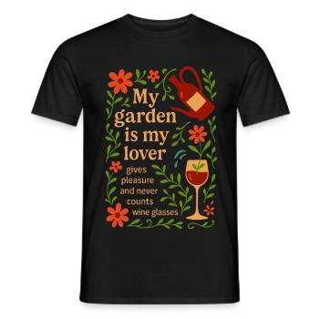 MON JARDIN EST MON AMANT – DONNE DU PLAISIR - T-shirt homme - noir - Devant - AI Model Male 178 light (178cm)