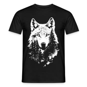 Wolf Face Forest Silhouette - Men's T-Shirt - black - Front - AI Model Male 178 light (178cm)