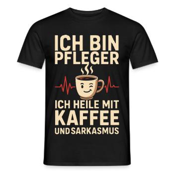 Coffee Lover Caregiver Humor Design - Men's T-Shirt - black - Front - AI Model Male 178 light (178cm)