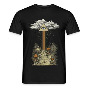 Mystischer Regenbogenstrahl im Pilzwald - Männer T-Shirt - Schwarz - Vorne - AI Model Male 178 light (178cm)