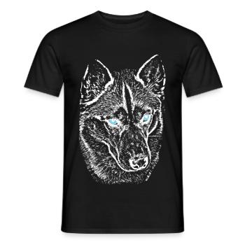 Wolfsblick im Nachtlicht Husky mit blauen Augen - Männer T-Shirt - Schwarz - Vorne - AI Model Male 178 light (178cm)