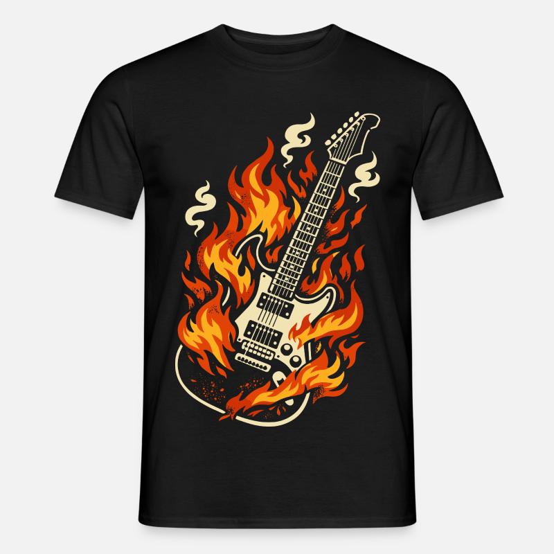 E-Gitarre Brennend Rock Geschenk - Männer T-Shirt - Schwarz