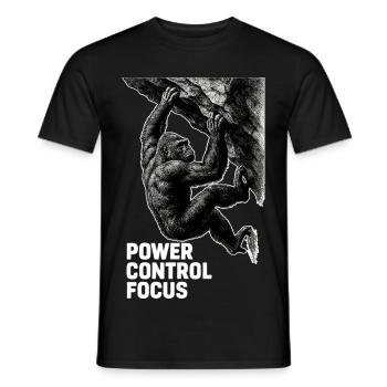 Gorilla Bouldering: Power Control Focus Design - Men's T-Shirt - black - Front - AI Model Male 178 light (178cm)
