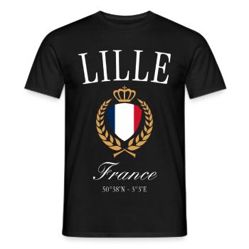 Lille France Coat of Arms Crown – Travel Souvenir - Men's T-Shirt - black - Front - AI Model Male 178 light (178cm)