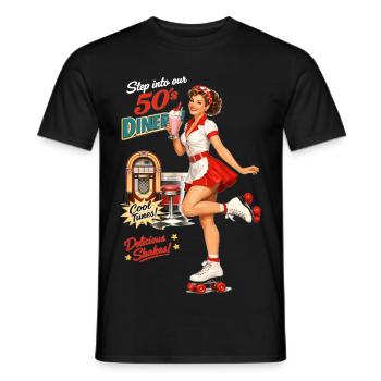 50s Diner Pin-Up on Roller Skates - Men's T-Shirt - black - Front - AI Model Male 178 light (178cm)