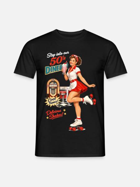 50s Diner Pin-Up on Roller Skates - Men's T-Shirt - black