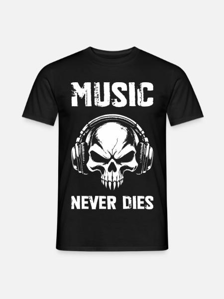 Musik stirbt nie, Totenkopfhörer, Grunge (Weiß) - Männer T-Shirt - Schwarz
