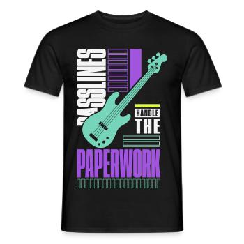 E-Bass – Basslines Handle the Paperwork - Männer T-Shirt - Schwarz - Vorne - AI Model Male 178 light (178cm)