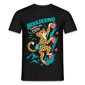 Bouldering Makes Me Happy Leopard Bouldern - Männer T-Shirt - Schwarz - Vorne - AI Model Male 178 light (178cm)