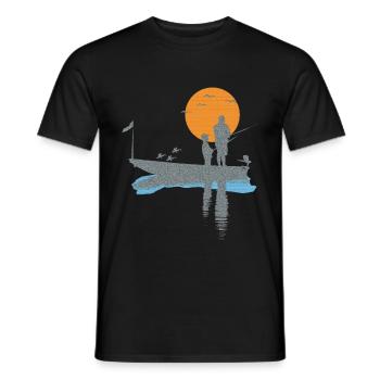 T-shirt pêcheur en bateau avec des oiseaux et du poisson - T-shirt homme - noir - Devant - AI Model Male 178 light (178cm)