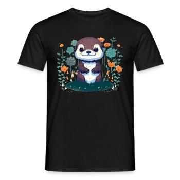 Fleurs de loutre bébé – Loutre - Men's T-Shirt - black - Front - AI Model Male 178 light (178cm)