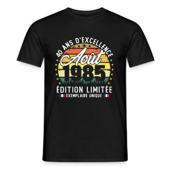 Août 1985 Vintage Cadeau Anniversaire 40 Ans - T-shirt homme - noir - Devant - AI Model Male 178 light (178cm)
