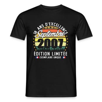 September 2007 Vintage 18 Year Anniversary Gift - Men's T-Shirt - black - Front - AI Model Male 178 light (178cm)