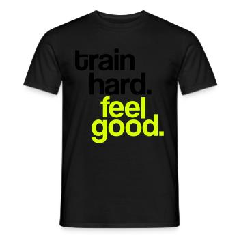 train hard. feel good. - Men's T-Shirt - black - Front - AI Model Male 178 light (178cm)