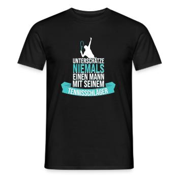 Tennis saying tennis racket funny - Men's T-Shirt - black - Front - AI Model Male 178 light (178cm)