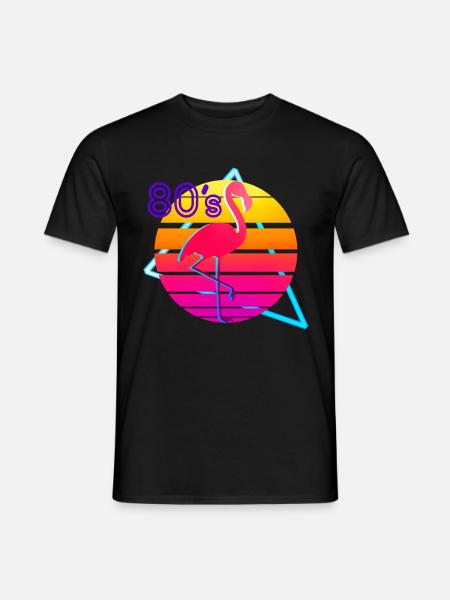 80er Jahre Musik Flamingo Retro - Männer T-Shirt - Schwarz