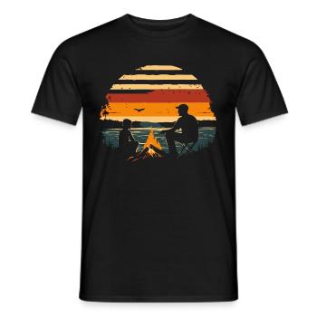 Vater und Sohn Camping Lagerfeuer Wandern vintage - Männer T-Shirt - Schwarz - Vorne - AI Model Male 178 light (178cm)