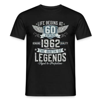 Né en 1962 Légendes 60 ans anniversaire - T-shirt homme - noir - Devant - AI Model Male 178 light (178cm)
