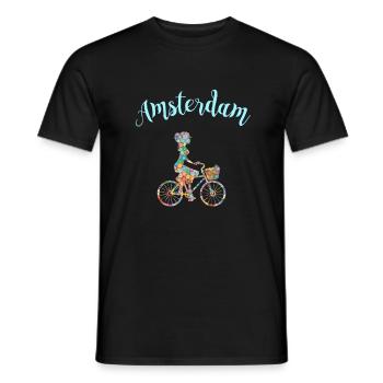 Amsterdam T-Shirt Bicycle Souvenir Gift - Men's T-Shirt - black - Front - AI Model Male 178 light (178cm)