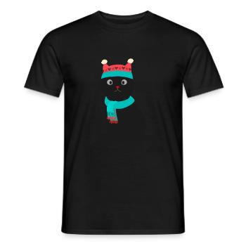 Weihnachten Süß schwarze Katze mit Mütze und Schal - Men's T-Shirt - black - Front - AI Model Male 178 light (178cm)