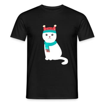 Weihnachten Süß weiße Katze mit Mütze und Schal - Men's T-Shirt - black - Front - AI Model Male 178 light (178cm)