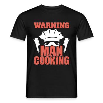 warnung mann kochen - Männer T-Shirt - Schwarz - Vorne - AI Model Male 178 light (178cm)